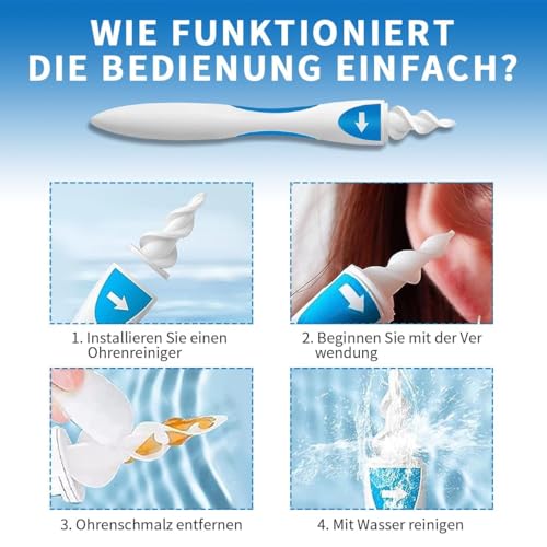 Ohrenschmalz Entferner,Q Grips Ohrenreiniger,Sicheres und Weiches 360 Grad Spirale Silikon Ear Cleaning Kit Mit 16 Sicheres Ersatzköpfen,Verbesserte Version für Erwachsene und Kinder