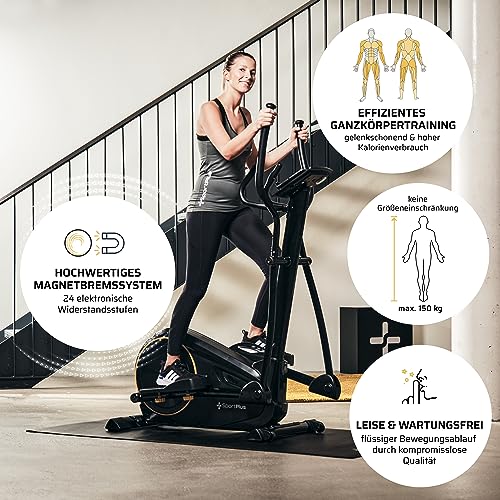 SportPlus Crosstrainer für zuhause - leiser Ellipsentrainer mit Magnetwiderstand und Trainingscomputer - platzsparend & gelenkschonend mit 24 Widerstandsstufen - Heimtrainer bis 150 kg belastbar – Bild 4