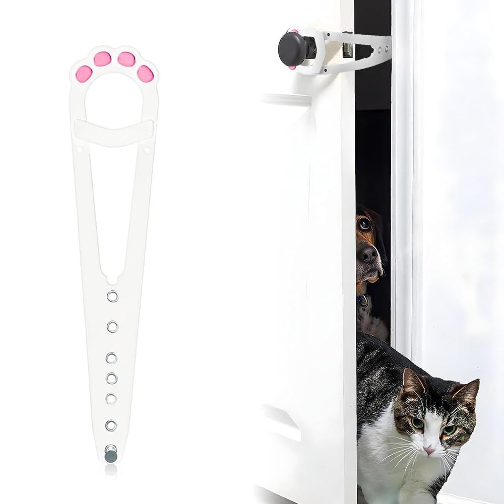Pet Door Latch, Adjustable Strap for Cats Convenient Entry, White