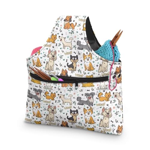 ASQVTIFE Cute Dog Crochet Storage Bag Small Yarn Tote for Crocheting Project Dog Knitting Needles Holder Bag Small Tote Yarn Storage Organizer Store Skein Ball Crochet Yarn Bag