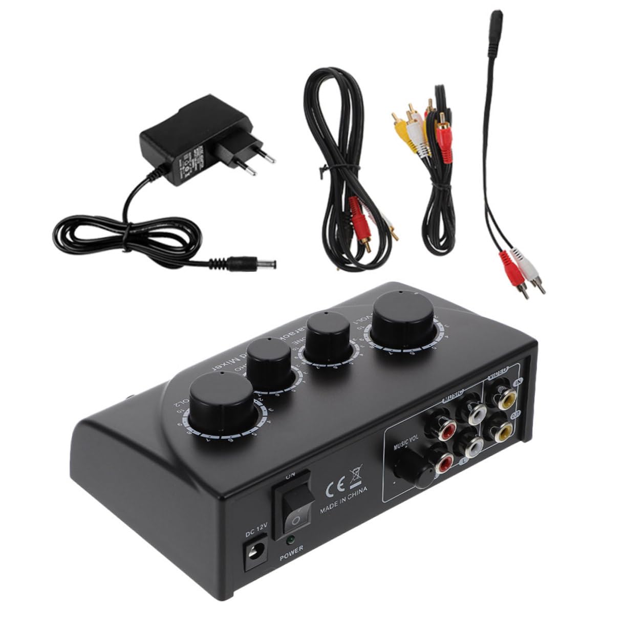 Gatuida Professioneller Kleiner Audiomixer mit 2 Mikrofoneingängen ABS Gehäuse Kompakt für Karaoke und Dj Equipment