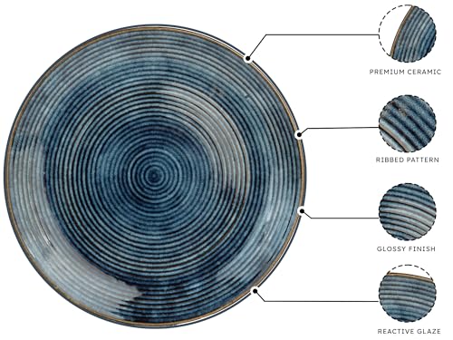 Image of Handcrafted Reactive Glaze Ceramic Dinner Plates, 6 Pieces Serving for 6, Microwave and Dishwasher Safe, Bone-ash Free, Full Plate Set Crockery for Dining and Gifting, Reactive Blue