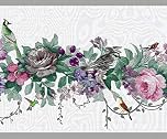 Dundee Deco DDAZBD9040 Peel and Stick Wallpaper Border - Floral Pink, Purple Flowers, Birds Wall Border Retro Design, 15 ft x 7 in (4.57m x 17.78cm), Self Adhesive