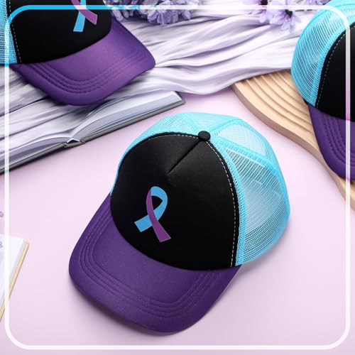 Image of Hercicy 12 Pcs Suicide Prevention Awareness Hat Inspirational Teal Purple Ribbon Baseball Cap World Suicide Prevention Day for Men Women