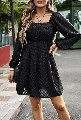 Image of BestWendding Women Long Sleeve Mini Dress Square Neck 2026 Fall Dress