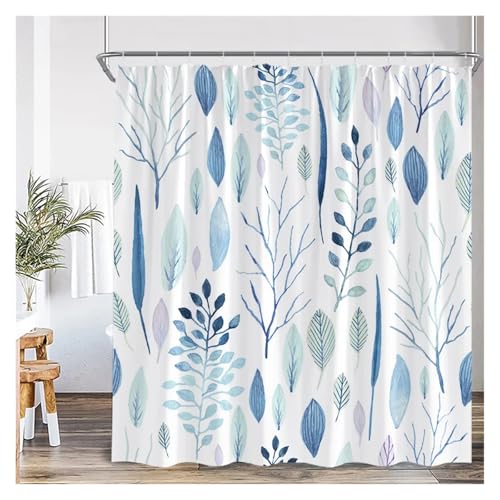 Rideau de douche feuilles bleues eucalyptus en tissu imperméable