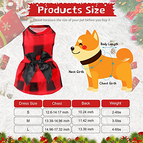 3 Pieces Christmas Buffalo Plaid Puppy Dress with Bowknot Plaid Dog Princess Dress Check Pattern Dog Skirt Holiday Pet… - Image 3
