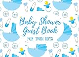  Baby Shower Guest Book for Twin Boys: Blue Prams and Safety Pins