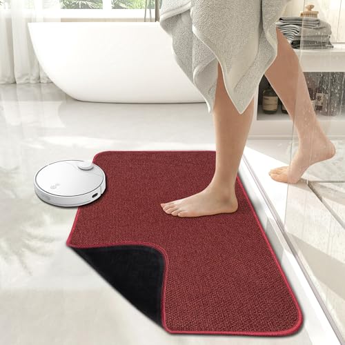 Bath Mat,Ultra Thin Bathroom Rugs,Rubber Bath Mats for Bathroom,No Slip Bath Rugs,Quick Dry,Machine Washable,Low Pile,Absorbent,Shower Outside,Sink,Home Decor Accessories.Red,2'x3'(24x36inch)