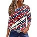Women's Tops Dressy Casual 3/4 Length Sleeve Blouse Star and Stripe Flag Printed T Shirt 0 Neck Fashion Shirts