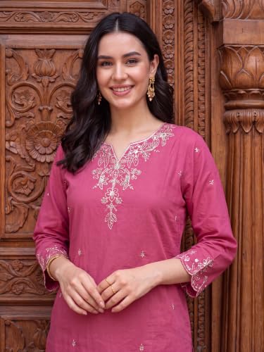 Image of INDO ERA Women's Silk Blend Embroidered Straight Kurta Pant with Dupatta Set
