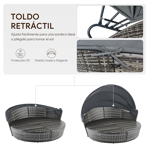 VONLUCE 4 Piezas Tumbona de Cama de Ratán para Jardín Sofá Cama con Cojínes y Almohadas Cama Modular Exterior con Toldo Ajustable - Image 5