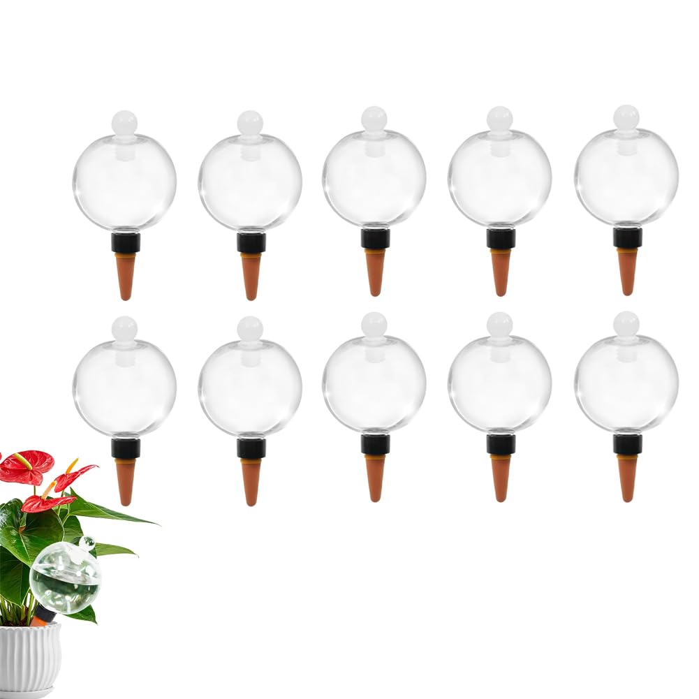 Lot de 10 globes d'arrosage automatique en forme de boule avec couvercle, dispositif d'arrosage des plantes avec pointes en terre cuite, dispositif d'arrosage automatique en forme de boule, appareils