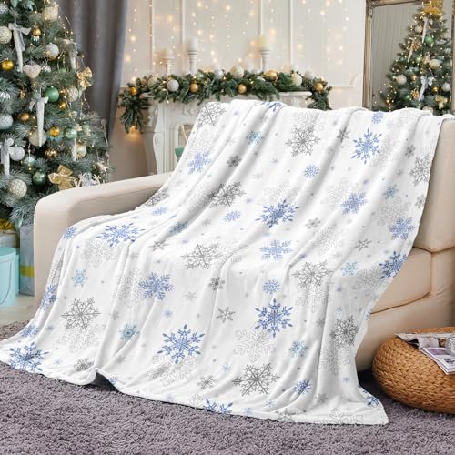 Tupmnbry Christmas Throw Blanket White Snowflake Blanket Super Soft Flannel Fleece Blankets Winter Plush Fuzzy Warm Bed Blankets Xmas Holiday Decor for Couch Bed 60'X80'