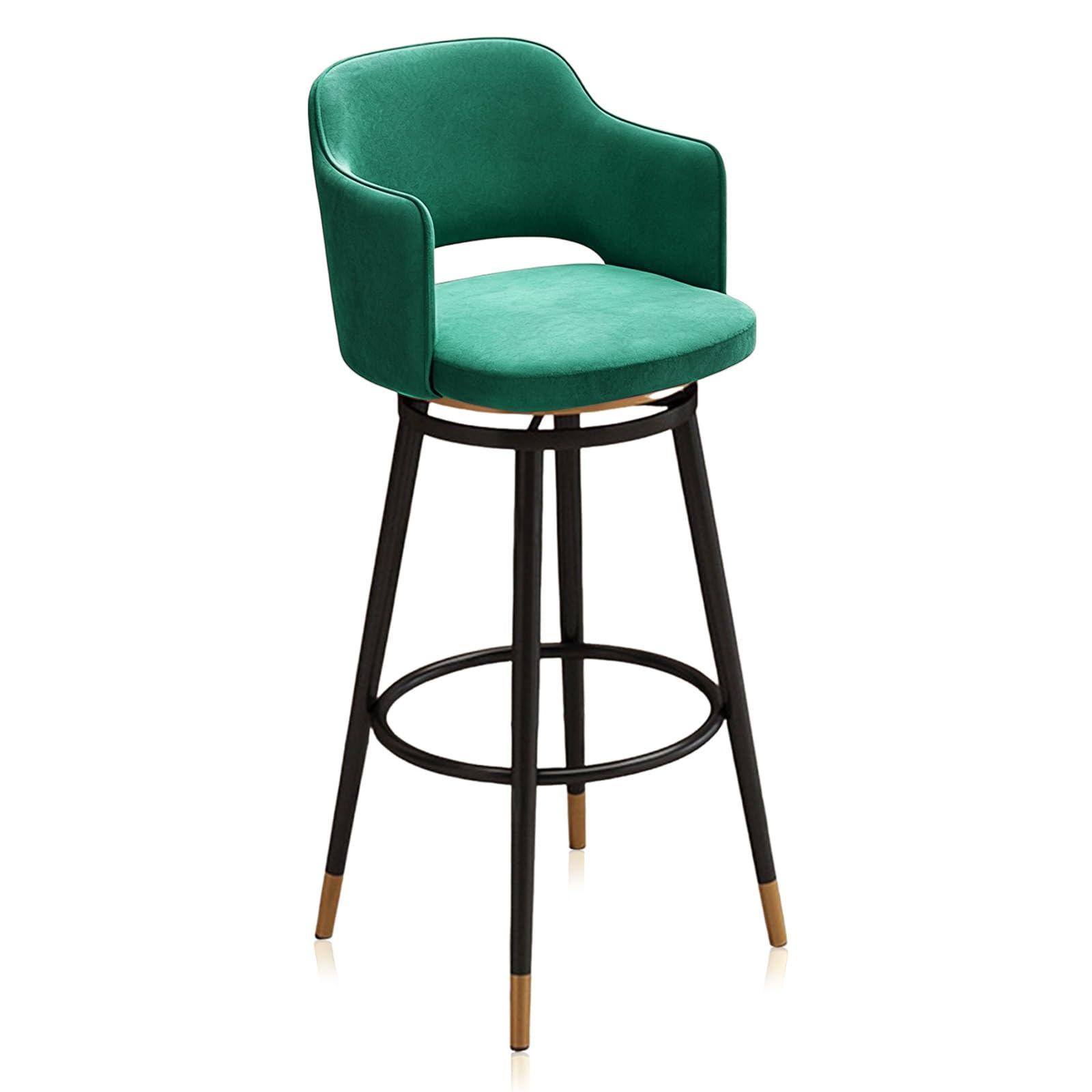 Luxury Barstool Counter Height Bar Stools Set of 1, Swivel Velvet Upholstered Chairs with Black Footrest and Back, Mid Century Bar Chair Modern Barstools for Kitchen Island(Green,65cm(25.6in))