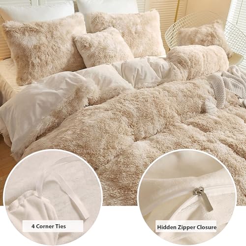 Michorinee Flauschige Winter Plüsch Bettwäsche 135x200 cm Tie‑Dye Beige – Ansicht 5
