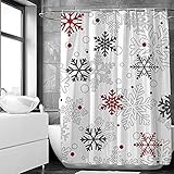SHENGJUN 72x72 Red Christmas Snowflakes Shower Curtains for Winter Grey Merry Xmas Its Cold Outside