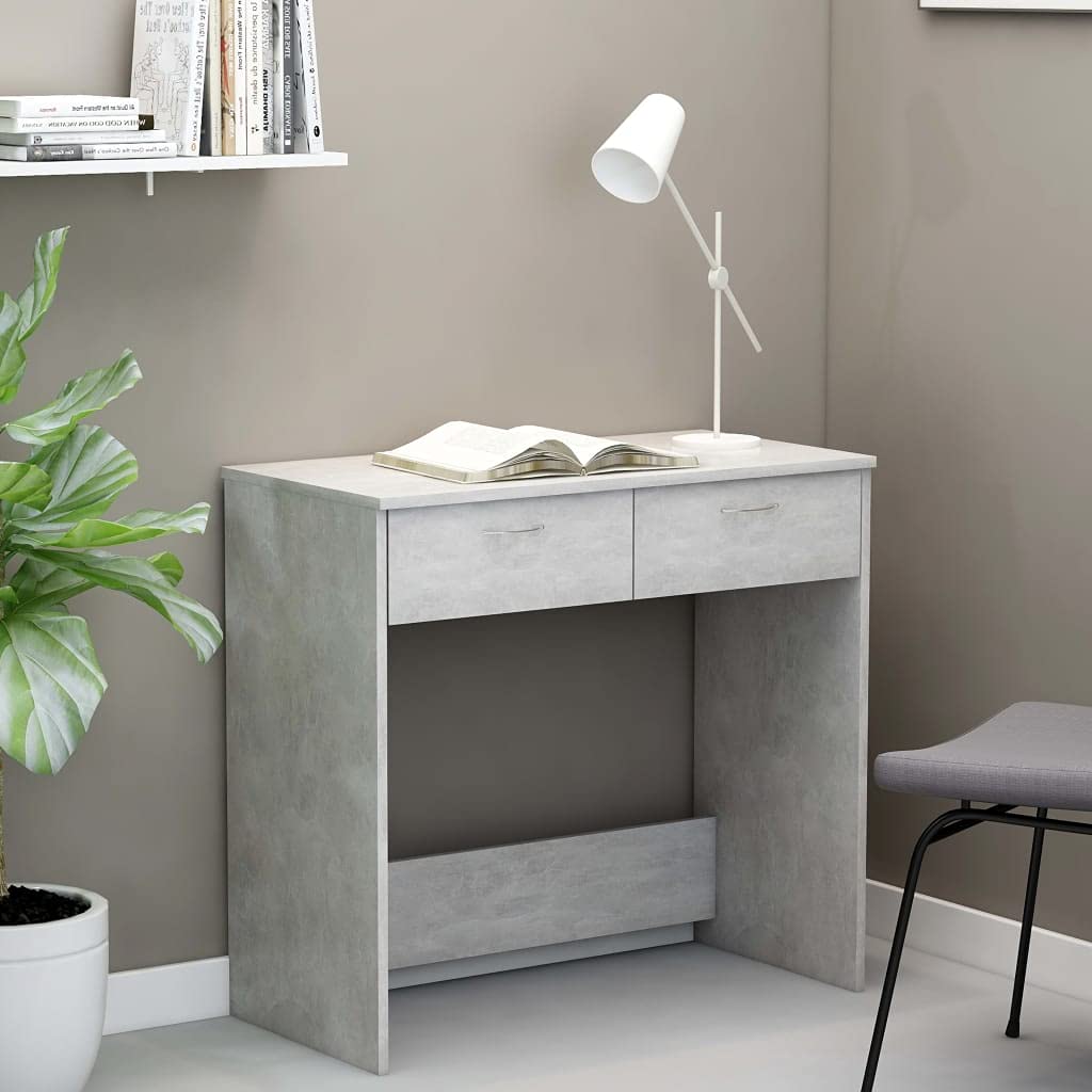 Scrivania grigio cemento in legno multistrato 80x40x75 cm con due cassetti salvaspazio per studio ufficio casa smartworking postazione lavoro computer pc gaming