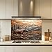 Tempered Glass Backsplash for Kitchen, Grizzly Bear Mountain Landscape Design Glass Backsplash, Copper Look Backsplash for Kitchen Wall, Rustic Kitchen Backsplash, Easy to Install Stove Backsplash