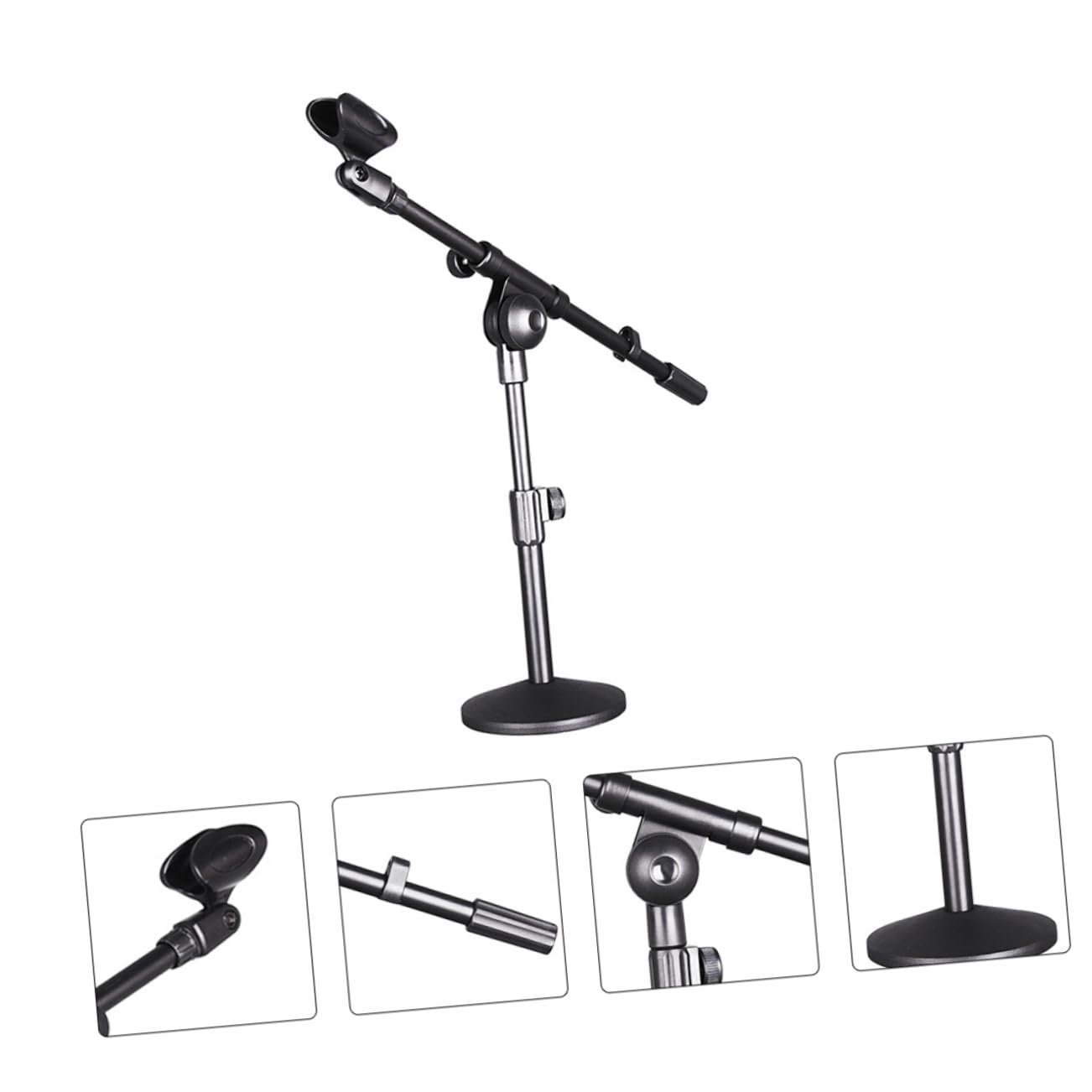 Alasum Supporto Per Microfono Da Tavolo Regolabile Base Rotonda in Metallo, Design Compatto e Stabile Per Conferenze, Discorsi e Registrazioni a Casa o in Ufficio