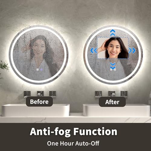 ExBrite 600 mm Round Bathroom Mirror with LED Light, Bathroom Light Mirror Wall Mounted Makeup Vanity Mirror with Anti-Fog, 3 Colors Dimmable, Memory Function, Horizontal/Vertical - Cosy Home Interiors ExBrite 600 mm Round Bathroom Mirror with LED Light, Bathroom Light Mirror Wall Mounted Makeup Vanity Mirror with Anti-Fog, 3 Colors Dimmable, Memory Function, Horizontal/Vertical - Image 3