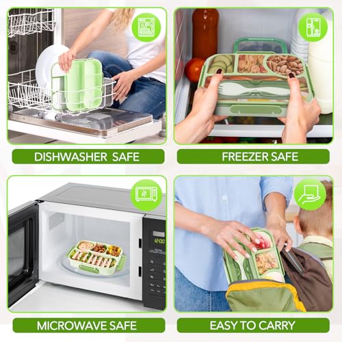 Image of EASYFUN Bento Box Adult, Lunch Box, 4-Compartment Lunch Containers, Drop-Proof, Dishwasher Safe & Made with BPA-Free Materials (Green)