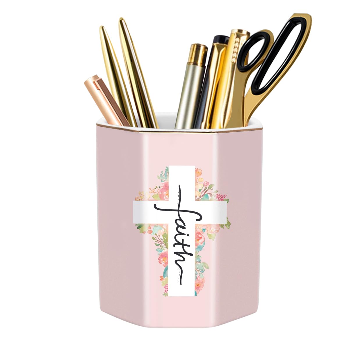 WAVEYU Pen Holder for Desk, Cute Ceramic Pencil Holder, Pen Cup Marker Holder Makeup Brush Holders, Desk Accessories & Workspace Organizers for Office