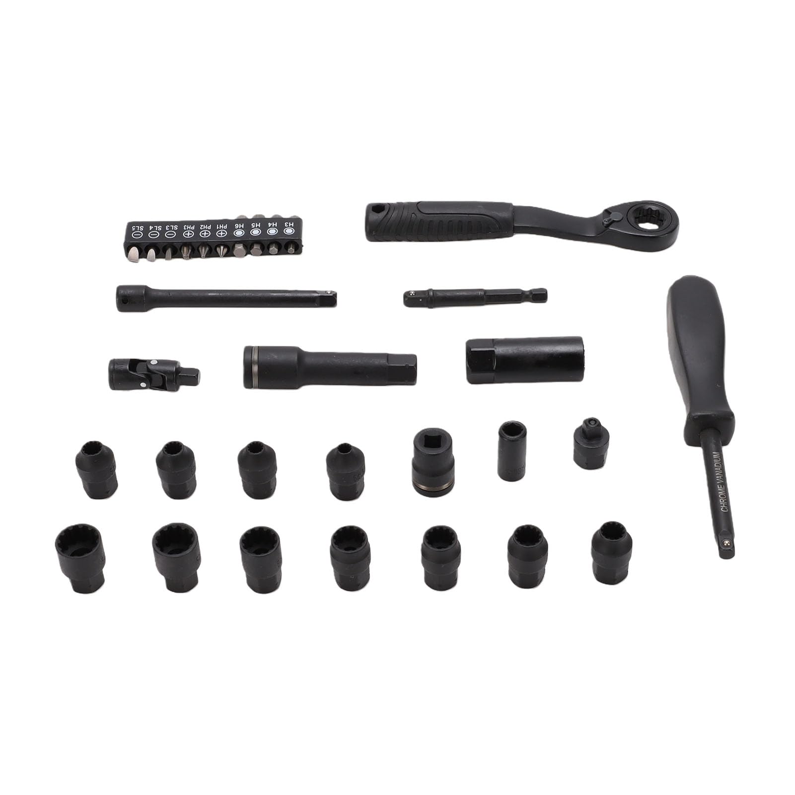 lyrlody Set di Chiavi a Bussola e Cricchetto Passanti, Set di Chiavi a Bussola da 1/4 Pollici in Acciaio Legato CRV, Cricchetto da 72 Denti 11 Bussole con Adattatore e Asta per Dispositivi di