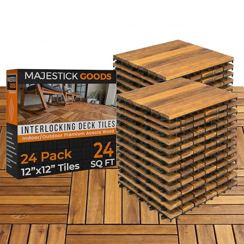 Majestick Goods Interlocking Long Slat Deck Tiles 12'x12'– Stylish Patio Tiles for Outdoor...