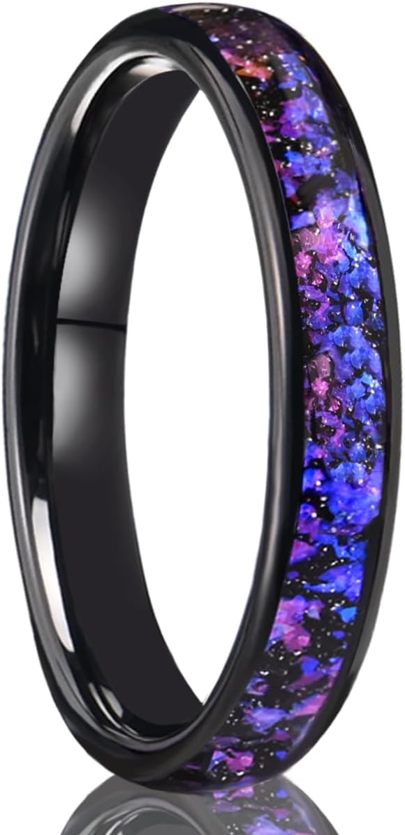 Tungsten Carbide Rings for Men Women 8MM/4MM Men's Engagement Wedding Bands Inlaid with Nebula Opal Amethyst and High Polish