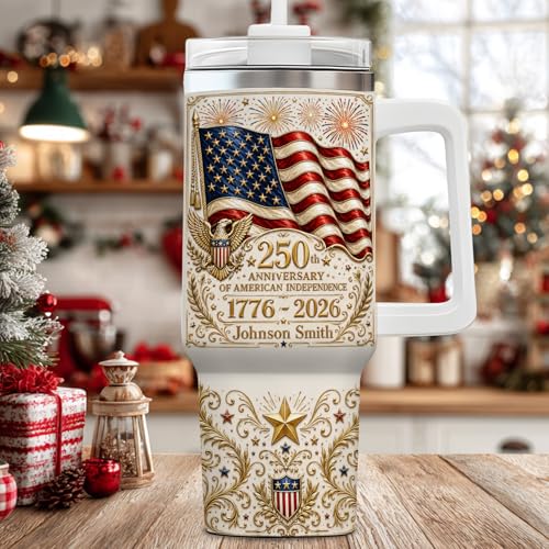 Image of Personalized 250th Anniversary Of America Tumbler - Custom Patriotic USA Flag 1776-2026 Gifts - 3D Effect US Eagle Freedom Cup 40oz A3 - American Independence Celebration Gifts For Men Women