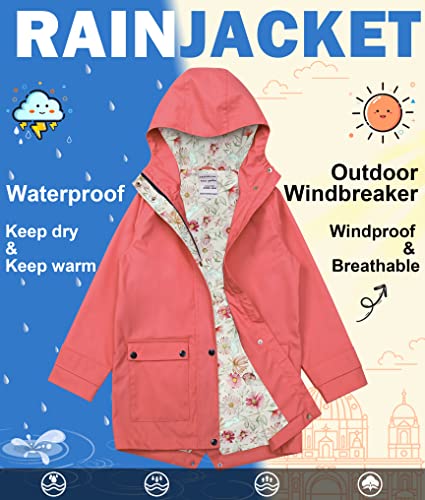 Image of maoo garden Girls Boys Rain Jacket Lightweight Waterproof Raincoat Hooded Lined Long Windbreaker