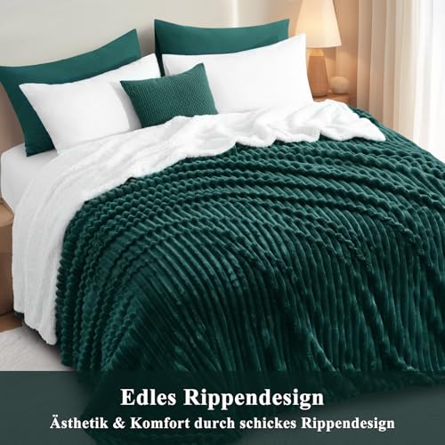 RUIKASI Sherpa Decke Warme Kuscheldecke Flauschige 220x240 cm Grün – Ansicht 5