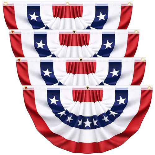 Image of 4 Pack 250th Anniversary USA Pleated Half Fan Bunting Flags, 1.5 x 3 Feet Bunting Flags Outdoor Memorial Day Fourth of July Independence Day 4th of July Decorations