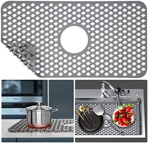 Silicone Sink Protector for Kitchen Sink, 26''x14'' Silicone Sink Mat Grid Accessory for kitchen sink-with Center Drain-non-slip-heat resistant for Bottom of Farmhouse Stainless Steel Porcelain Sink