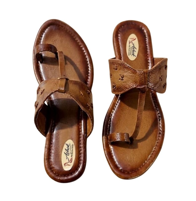 Synthetic Flat Sandals for Women | Slip-On Toe Ring Sandal with Embossed Textured Upper, Wide Strap & Stitch Detail | Comfortable Sole Casual Footwear for Ethnic Outfits (Brown)-image-11