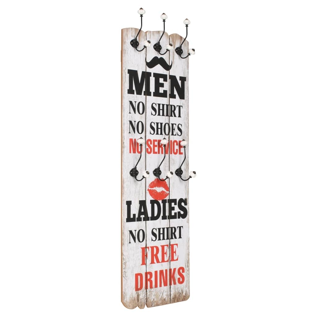vidaXL Perchero Pared Men Ladies con 6 Ganchos 120x40cm Decoración Casa Hogar