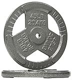 Signature Fitness Placa de hierro fundido estándar de 1 pulgada para entrenamiento de fuerza y levantamiento de pesas, estilo #5, 45 libras, paquete de 2