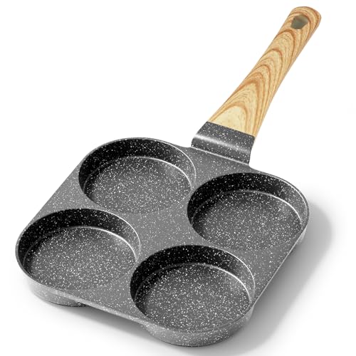 Image of GiPP Non Stick Egg Pan, 4-Cup Granite Omelette Pan Skillet for Breakfast, Pancake Pan with Heat-Resistant Handle, Compatible with All Stovetops, Easy to Clean, PFOA Free, Grey