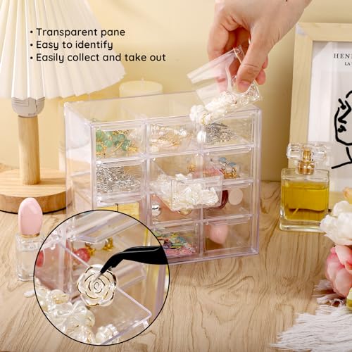 Image of Segbeauty 12 Grid Jewelry Organizer Drawer, 4-Tier Clear Stackable Storage Drawer, Nail Storage Organizer, Dustproof Storage Containers with Drawers, Small Clear Storage Drawers for Beads Earring Ring