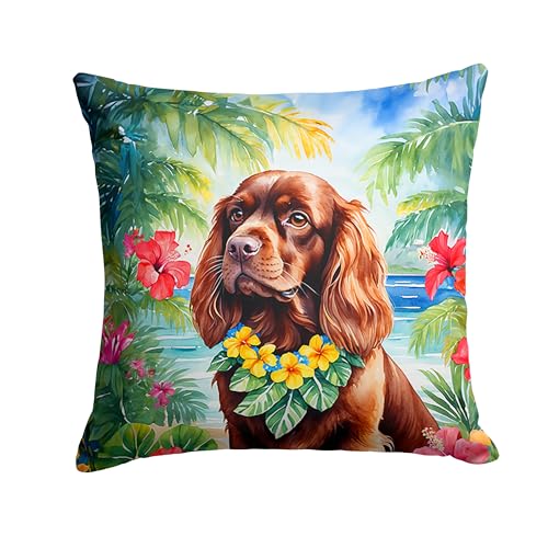 Caroline's Treasures Luau Party Decorative Throw Pillow, 18Hx18W, Sussex Spaniel 6526