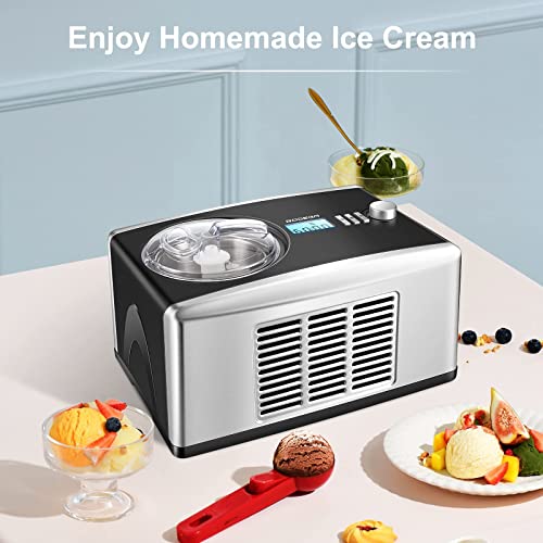 Foto von BODEGA 3 IN 1 Eismaschine mit Kompressor 1,5L Edelstahl Speiseeisbereiter, 3 Modi Eismaschine Selbstkuhlend (Eis, Sorbet, Frozen Joghurt) Kühlhaltefunktion, LCD-Display, Deckelöffnung, Löffel