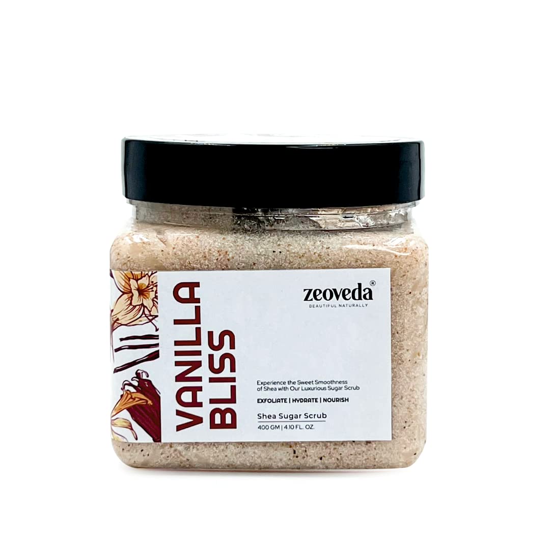 ZeovedaVanilla Bliss Shea Sugar Scrub | Exfoliating Scrub for Nourishing Essential Body Care | Gentle Cleanser for All SKin Type - 400gm