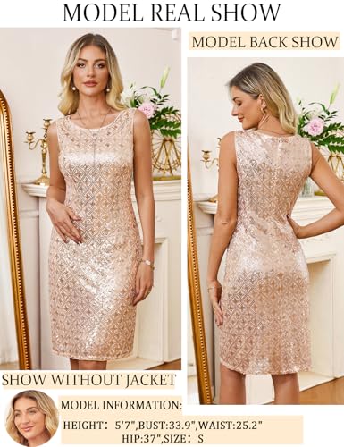 GRACE KARIN Women's 2025 Fall Wedding Guest Dress,Mother of The Bride Dresses, Formal 2 Piece Sequin Dress,Knee Length3