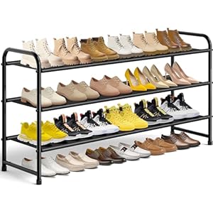 MISSLO 3-Tier Long Shoe Rack for Closet Shoe Organizer for Closet Floor Entryway Storage Stackable Wide Shoe Shelf Stores 24 Pairs of Men Sneakers, Black