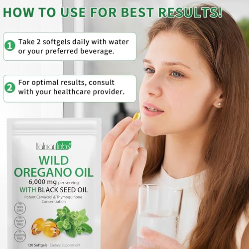 Oreganoöl 120 Softgels – 2-in-1 6000 mg Oreganoöl mit Schwarzsamenöl 200 mg – 165 mg Carvacrol – natürlich und gentechnikfrei – hochwirksame Immun- und Verdauungsunterstützung