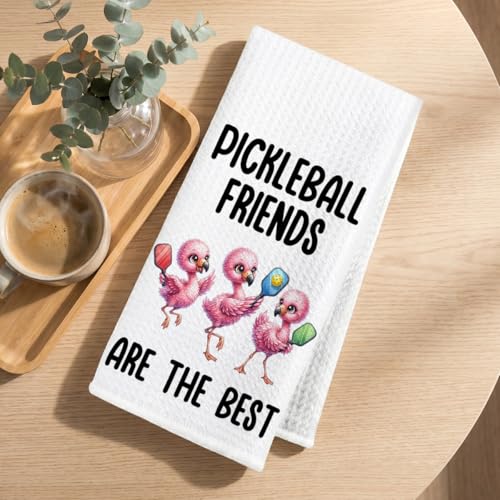 Image of Hanamiya Na Flamingo Pickleball Friends Kitchen Towels 24x14 Inch, Flamingos Reusable Dish Towels for Kitchen Bathroom Decor, Waffle Weave Hand Cloth Tea Towel, Flamingo Gifts for Women Girls Friend