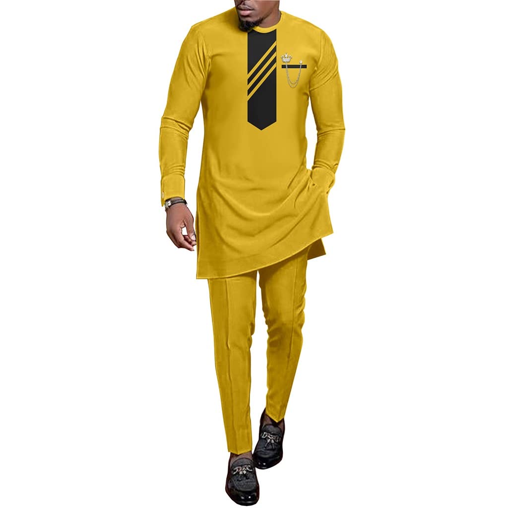 Ensemble 2 pièces africain hommes chemises pantalons jaune XXL YANKIA
