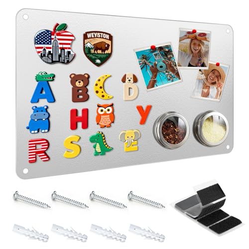 Freyeeti Pizarra Magnética de Pared, Panel Magnético para Imanes, Soporte de Pizarra de Metal para Pared, Acero Inoxidable, 42x30x0.08cm, Para Oficina, Cocina, Nevera o Pared (Plateado)
