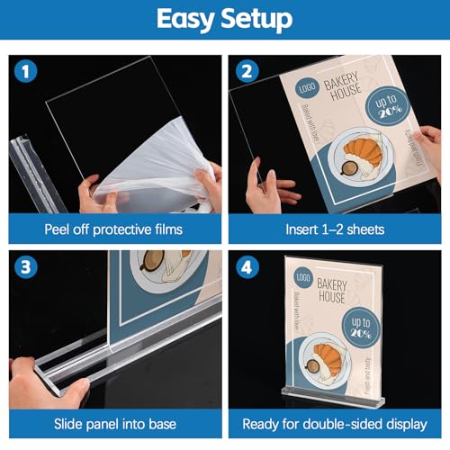 Image of Dynta 8 Pack Acrylic Sign Holder 8.5 x 11, Clear Display Stand with Stable Base, Double Sided Table Sign Holder for Menus, Flyers, Office & Business Countertop Use